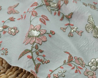 Gold Thread Jacquard Fabric: 3D Butterfly Texture, 55" Wide