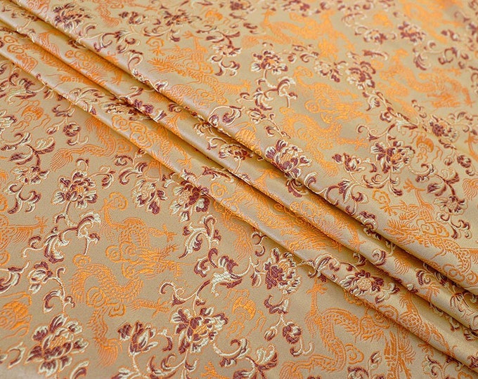 59" Width pale gold color Collections 14 Patterns Traditional Silk Brocade Fabric On SALE, sell by the Meter, Upholstery and Sewing fabric,