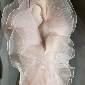 Pleated Ruffle Organza Fabric: 3D Fold, Stiff Texture, 13cm Wide
