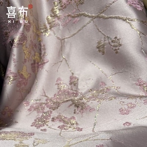 57"W fiore di prugna cinese Jacquard tessuto rosa colore cheongsam, Qipao, Tappezzeria, Arredamento, Costume, Tenda, Borsa, Cucito/tessuto al metro