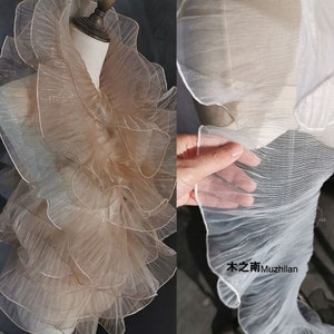 Sheer pleated ruffle, 13cm Wide 3D folds Ruffle Organza, Designer Fabric, Wedding, Gowns, Events, Decoration, Stiff shape and Texture fabric