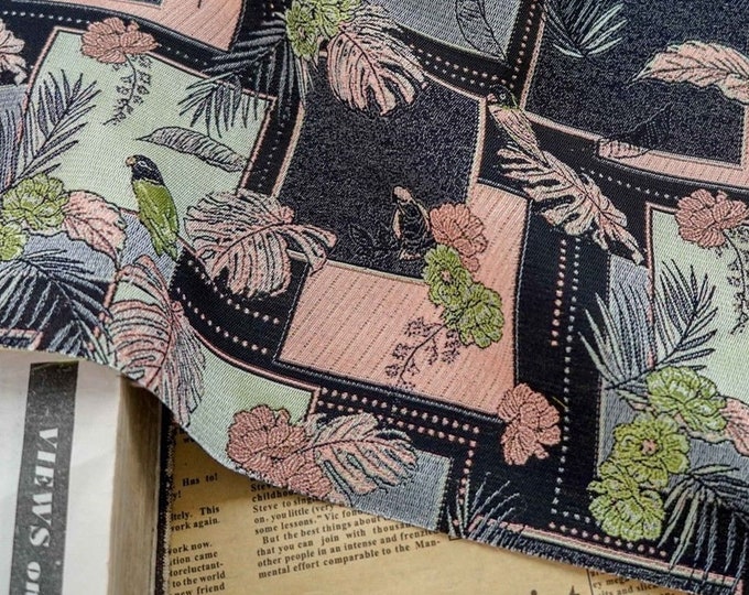 Bird Pattern Reversible jacquard woven fabric with embossed effect, Upholstery, Decor, Costume, Handbag, Sewing, DIY/ fabric, 63"W By 1 yard