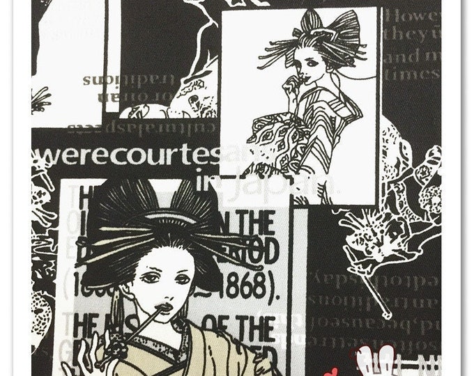 Japanese Printed Fabric, 100% Cotton, Geisha pattern, Sewing Fabric for Dress, Kimono, home decor, Upholstery, Costume, handbag by 1 meter