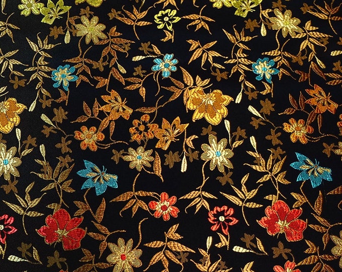 Silk Brocade Fabric golden bud, Wedding Brocade Fabric, 45" W, Upholstery, Decor, Costume, Curtain, Bag, Sewing, Shoes/Fabric by the meter