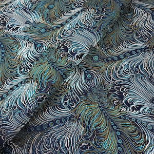 Peacock Feather Brocade Fabric: Floral Chinese Silk Rayon Blend