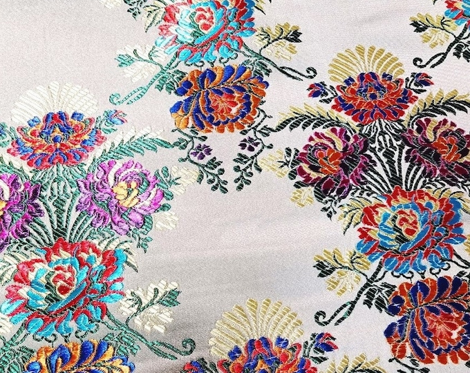 Floral Silk Brocade Fabric: 29.5" Wide, Upholstery & Sewing - By the Meter