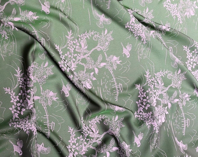 6 colors Two Sides Jacquard Damask Fabric, 57“Wide bird flower, Upholstery, Decor, Costume, Handbag, Sewing, Cosplay, DIY/Fabric by 1 meter