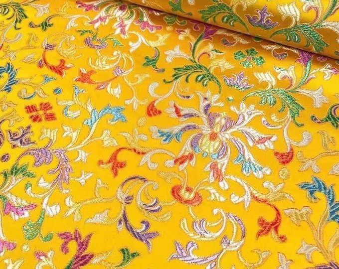 Chinese Leaf Flower Brocade Fabric | 10.99 Full Meter Price | 29.5" Wide | Chinese Fabric in 7 Colors| Upholstery, Quilting, Sewing fabric