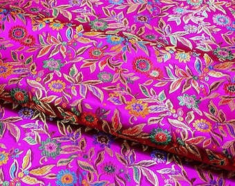 Chinese Leaf Flower Brocade Fabric | 12.99 Full Meter Price | 45&quot; Wide | Chinese Fabric in 13 Colors Red, Royal, Silver, Pink, Gold, Black