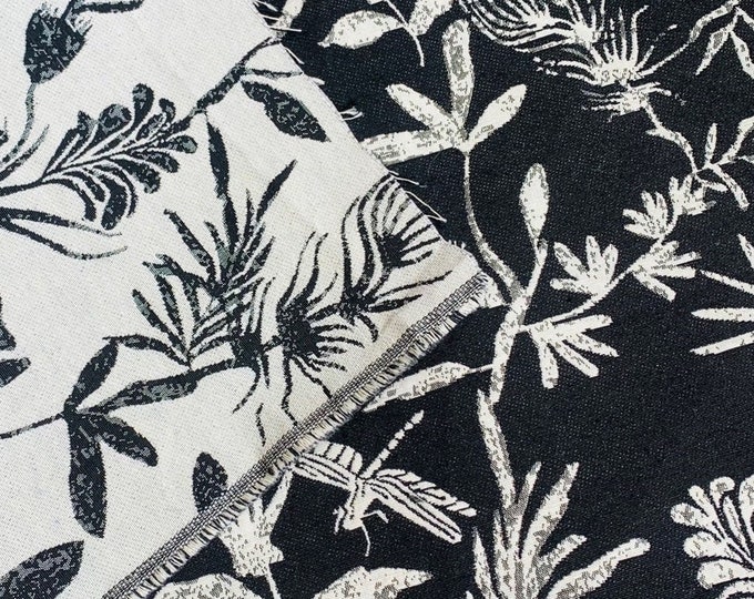Black and white Lurex woven jacquard, 3D embossed plant pattern fabric, Upholstery, handbag, decor, handicraft, sofa/fabric, 58"W By 1 yard
