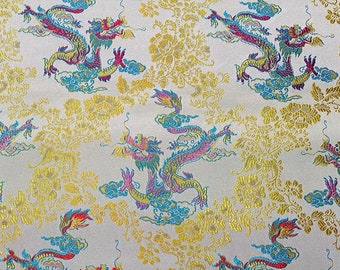 Silk Brocade Fabric Colorful Dragon, 45"W brocade Fabric By 1 Meter, Upholstery, Sewing, Costume, Decor, Curtain, Wedding/Fabric, 13 colors