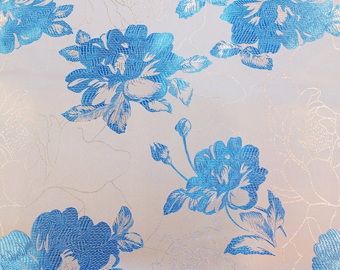 Silk Brocade Fabric Big Peony flowers, 45"W brocade Fabric By 1 Meter, Upholstery, Sewing, Costume, Decor, Curtain, Wedding/Fabric, 5 colors