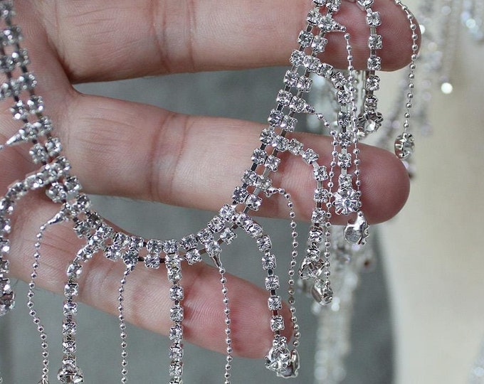 Crystal Glitter Rhinestone Tassel Chain - DIY Hand-Sewn Wedding Dress & Performance Outfit Accessories, 10cm, wedding, prom, Crafts supplier