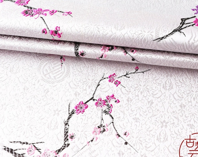 59"W chinese plum blossom silk brocade fabric multicolors cheongsam Qipao brocade fabric by the meter Red and Gold
