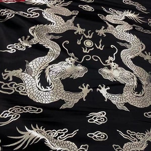 29.5 "W Damasco Imperatore cinese Matrimonio Cheongsam Tessuto, Ricamo Intero Motivo Drago, Tappezzeria, Quilting e Cucito Tessuto di broccato di seta