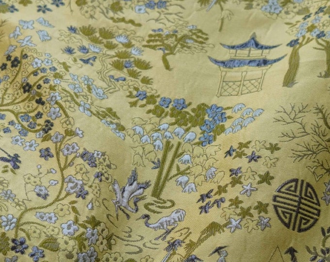 59"W Ancient Chinese Famous paintings pattern jacquard fabric, Upholstery, Decor, Costume, Curtain, Handbag, Sewing, DIY/Fabric by the meter