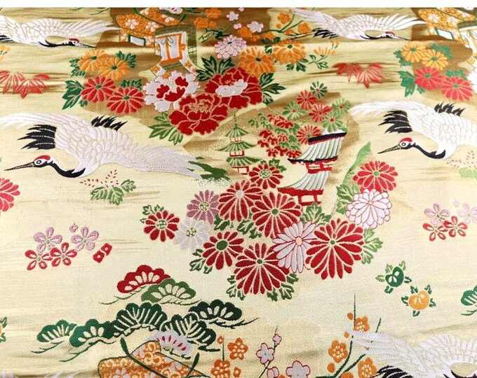 29“ Birds Fabric, crane pattern Jacquard Satin Fabric, Upholstery, Decor, Costume, Curtain, Handbag, Sewing, Boots, DIY/Fabric by the meter
