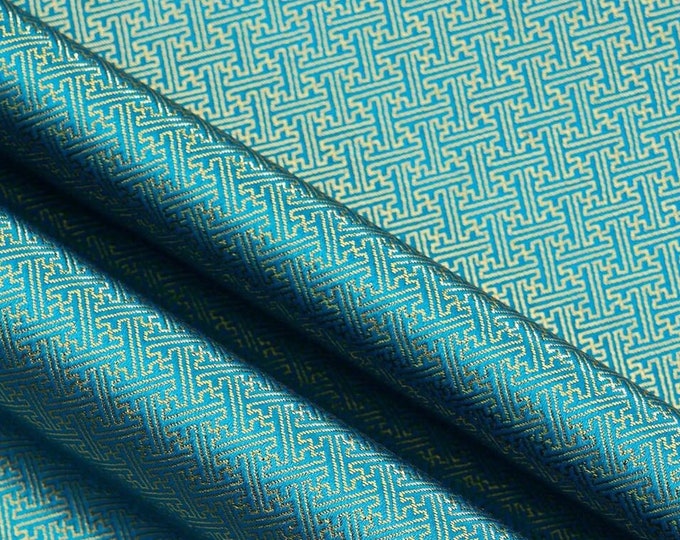 Japanese Nishijin Ori Fabric, Plain Small grid jacquard Traditional Japanese Wedding silk brocade by the meter, 29.5“ W On SALE, 15 colors