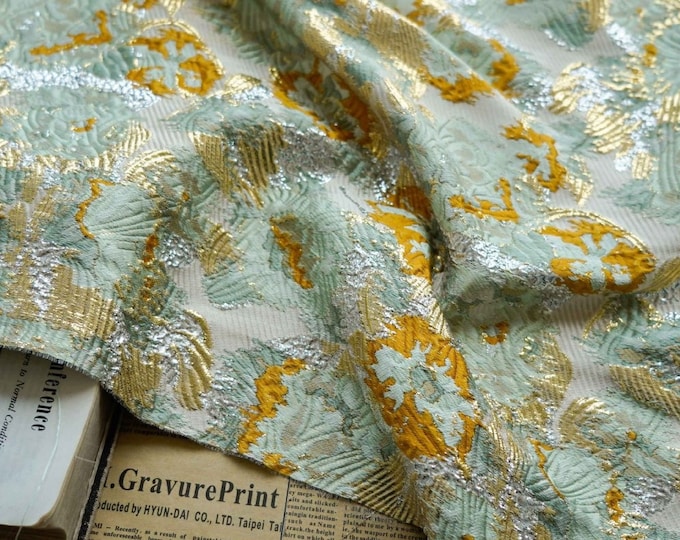 Vintage gold thread woven jacquard, 3D Gold shimmering embossed fabric, Upholstery, Decor, Costume, Handbag, Sewing/Fabric by 1 meter, 59"W