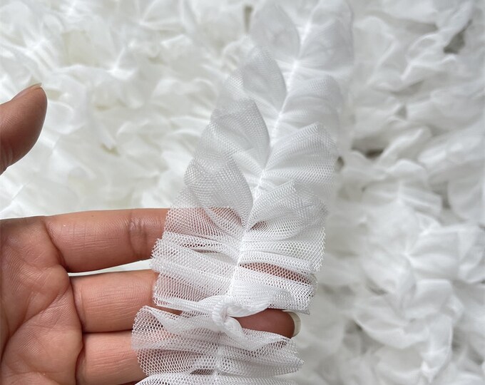 White & Black Folding Lace Trim Pleated ruffled fabric, Designer Fabric, Lolita, cuff, Events, Decor, Doll, wedding, Baby/fabric, 2" Width