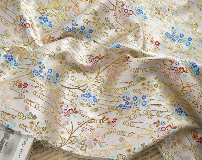 59"W Gold thread jacquard fabric, Classic retro designer fabric, Upholstery, Decor, Costume, Curtain, handbag, Sewing, DIY/Fabric by 1 yard