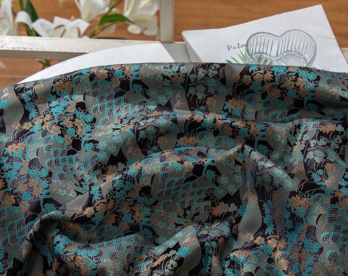 57"W Song Brocade landscape flowers Silk Brocade, Emperor Tibetan robe, cheongsam, sewing, Upholstery, Quilting and drapery fabric