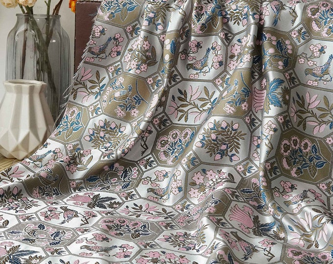 59" Width Classical regular flower and bird Satin Fabric| Decor, drapery, Upholstery, Quilting,  Sewing, Dolls making, Costume, bag/fabric