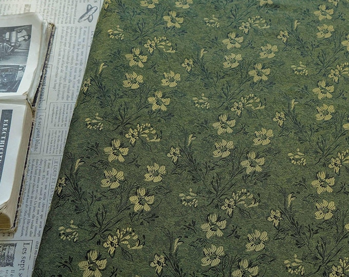 Floral Jacquard Fabric – Green Cottagecore Dress Material, 59"W