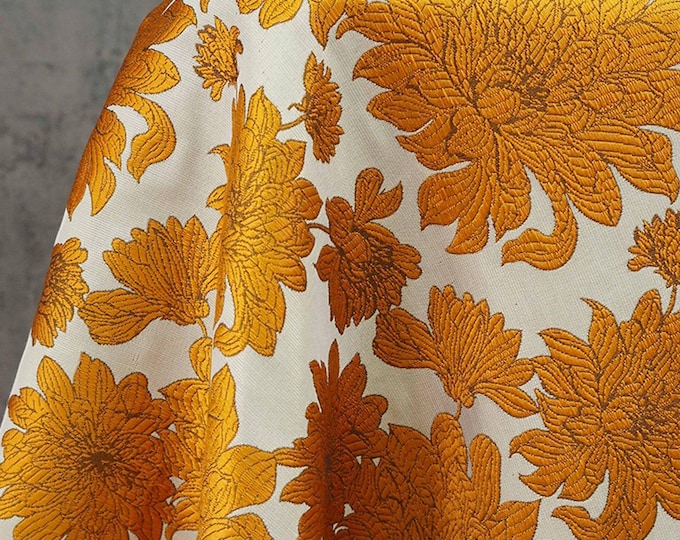 Vintage Floral Brocade Fabric: Gold Thread Jacquard, 58" Wide - By The Meter