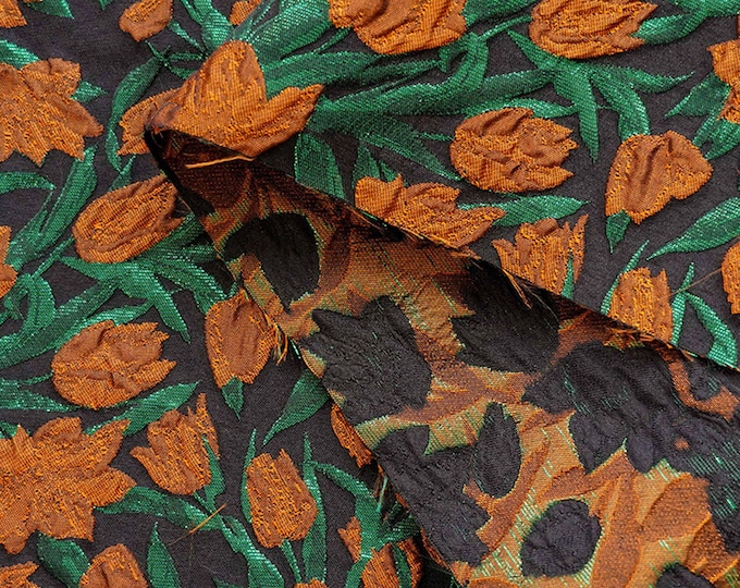Orange Elegant Oil painting Jacquard Fabric, Gold Foil Flower Fabric for Upholstery, Quilting & Sewing, 56"W by 1 Meter on SALE