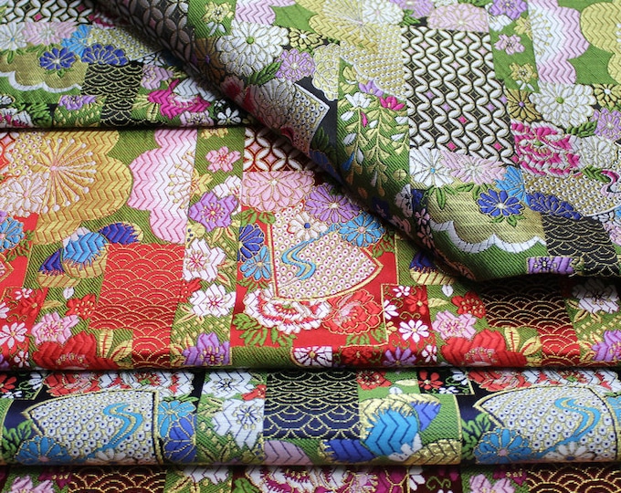 Nishijin Japanese Fabric, Modern Japanese Floral Jacquard silk brocade by meter, 29.5” Width, 4 colors On SALE