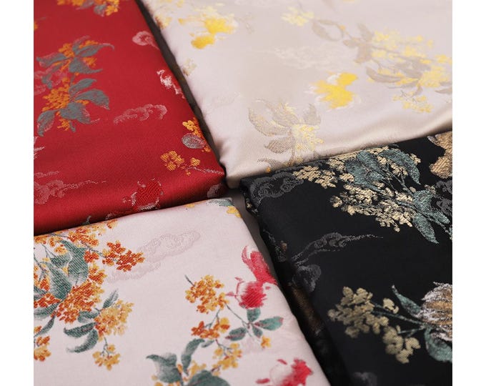59"W fish pattern fabric, Silk Brocade Fabric, Upholstery, Decor, Costume, Curtain, bag, Sewing, bouquet wrapping/Fabric by the meter