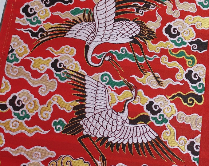 Chinese Brocade Fabric Colorful Cranes Home decor, table runner, suit pillow case Cheongsam Qipao Fabric