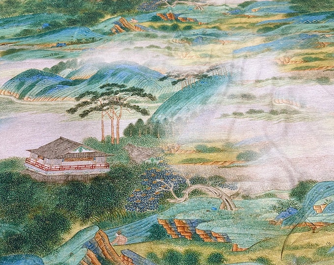 Tencel Ramie Printed Fabric, landscape pattern, Sewing Fabric for Dress, Kimono, decor, Upholstery, Costume, bag, DIY, curtain, by 1 meter