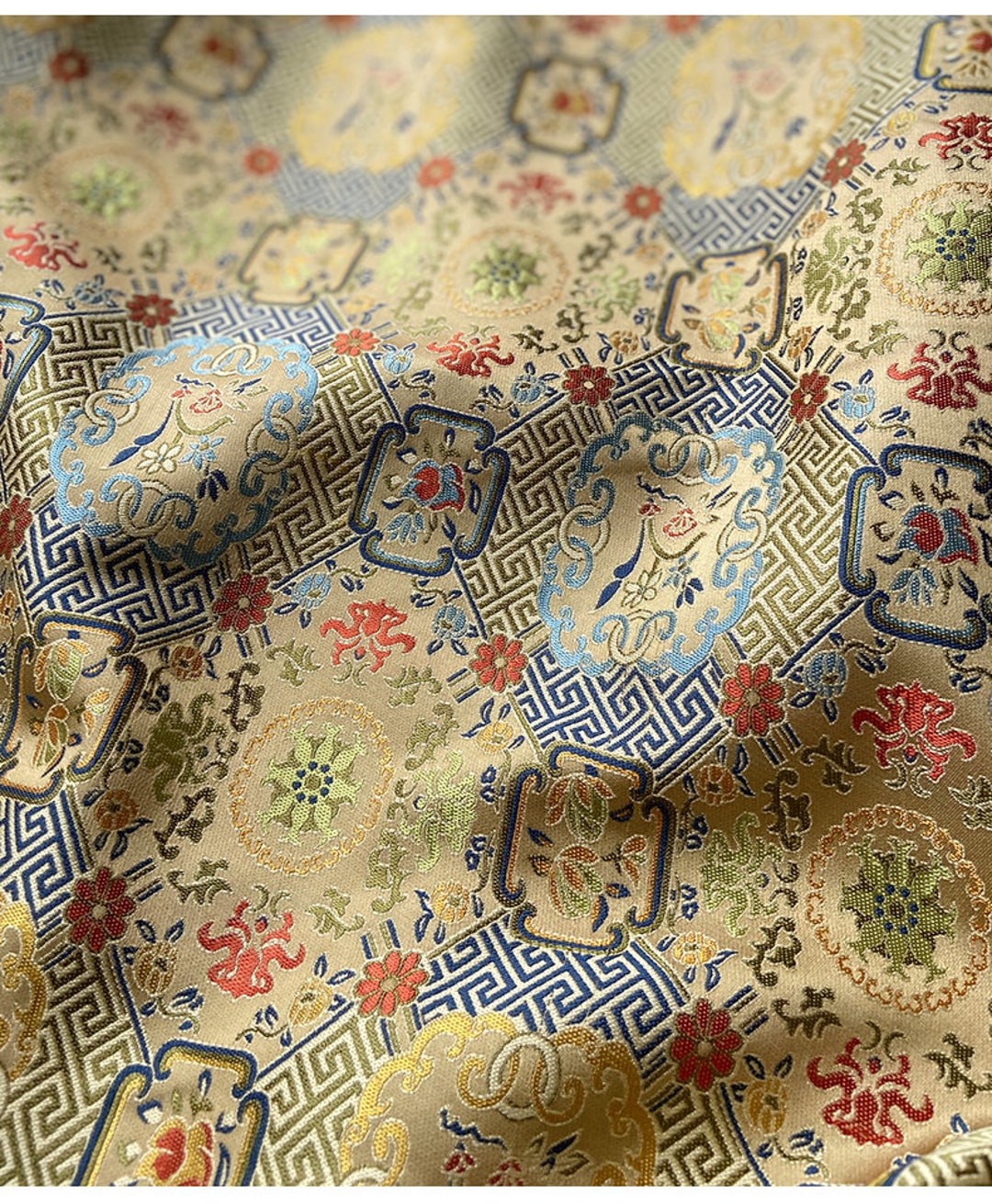 Song Brocade Fabric: Chinese Wishful Window Grilles, Silk