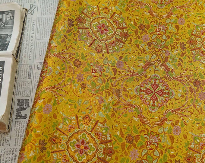 Gold Thread Brocade Fabric: Chinese Style Jacquard Weaving, 59" Wide