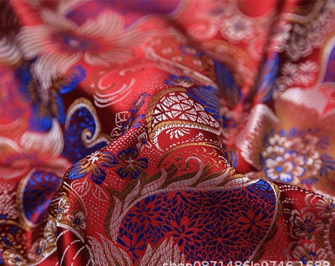 29.5" W Silk Brocade Fabric Exquisite Moon flower Design, 8 Colors Chinese Fabric By 1 Meter on SALE, Upholstery, Shoes and Sewing fabric