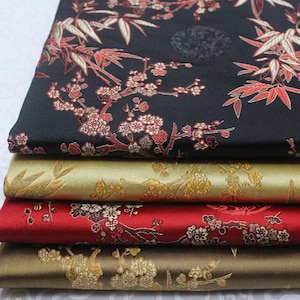 5 Colors Cherry Blossom and Bamboo Traditional Brocade Jacquard Special Occasion Renaissance Fashion Fabric by the Meter