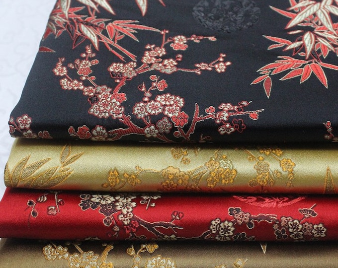 5 Colors Cherry Blossom and Bamboo Traditional Brocade Jacquard Special Occasion Renaissance Fashion Fabric by the Meter