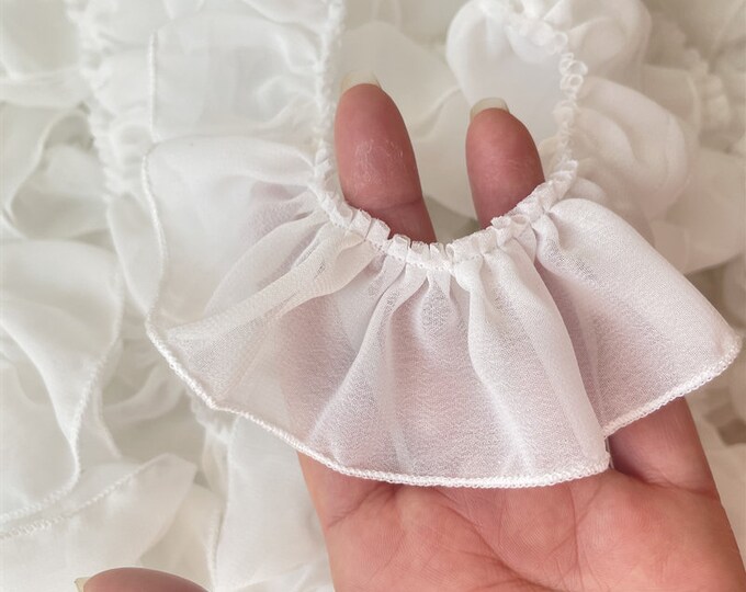 White Folding Lace Trim Pleated ruffled fabric, Designer Fabric, Lolita, cuff, Events, Decor, skirt, wedding, Baby/fabric, 2" Width
