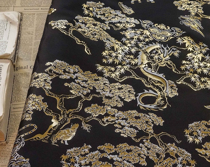 Vintage gold thread woven jacquard, 3D Gold shimmering embossed fabric, Upholstery, Decor, Costume, Handbag, Sewing/Fabric by 1 meter, 63"W