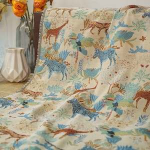 Jacquard Fabric: Zebra Giraffe Zoo Print, Upholstery Sewing Material (59&quot;W)