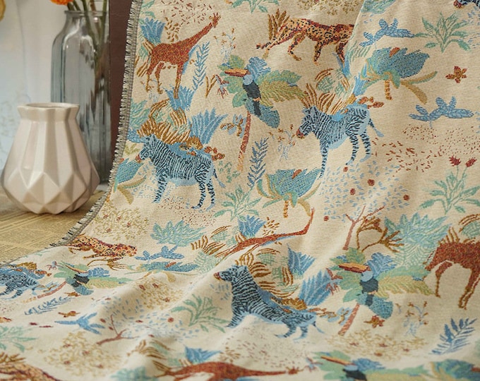 Autumn & winter Jacquard fabric, zebra and giraffe zoo, Upholstery, Prom dress, Sewing fabric, Upholstery, Decor, Jacket, 59"W By 1 Meter