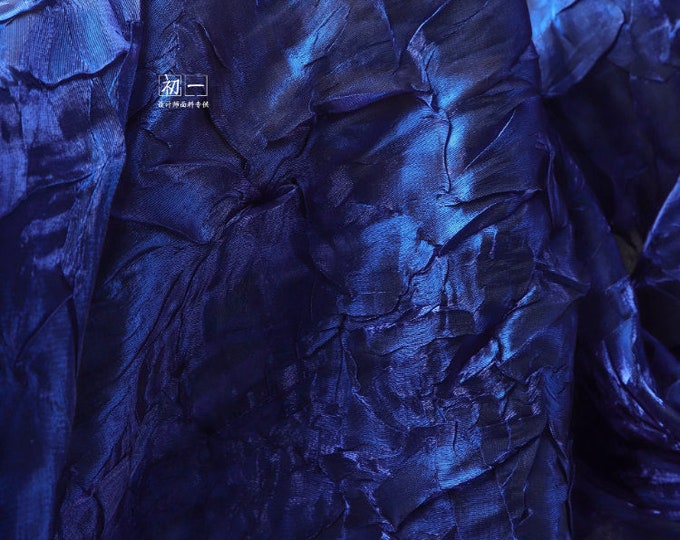 39“W Dark-blue wavy crepe mesh Fabric, Irregular wavy pleated 3D DIY Designer Fabric, 4 colors, decor, dress, Upholstery/Fabric by yard