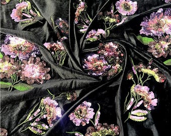 49"W Embroidered Velvet Fabric by the Yard • Soft Plush Material for Sewing, Upholstery & Crafts