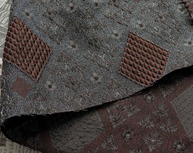 Ethnic Style 3D Embossed Geometric Diamond Jacquard Fabric – Vintage Inspired - 54"W