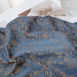 Peony Peacock Jacquard Damask Fabric: Tea Silk Satin, 59&quot; Wide
