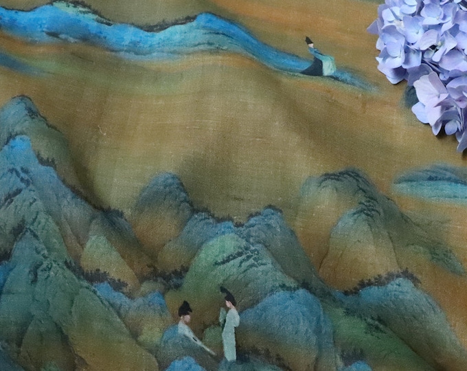 Ancient famous paintings printed pure Ramie Fabric, 57“W, Upholstery, Decor, Costume, Curtain, Handbag, Sewing, Scarf/Fabric by the meter