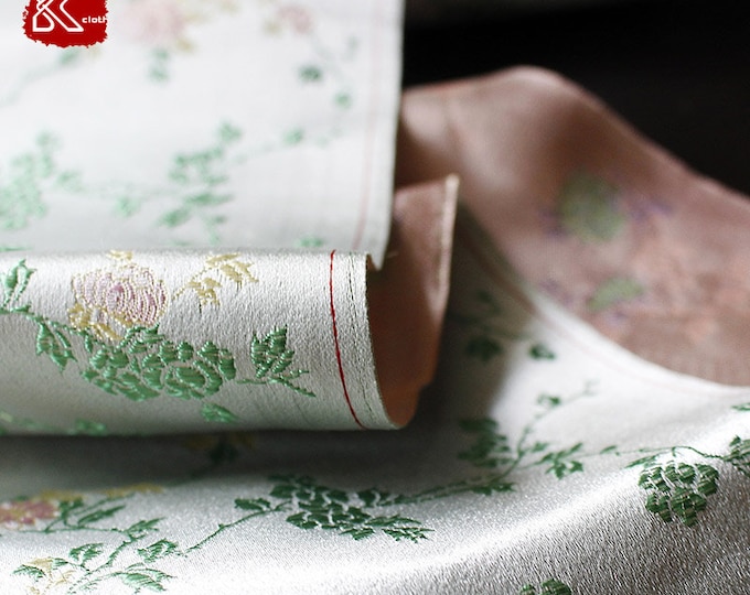 29.5" Width Chinese vintage folk chrysanthemum tapestry satin silk brocade fabric by the meter stage cosplay