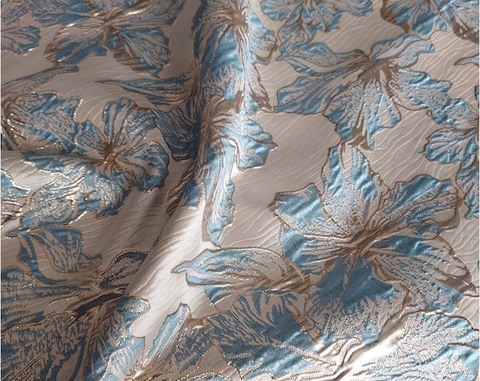 Lily Flower Jacquard Fabric – Gold Thread Embossed Brocade for Sewing, Crafts & Quilting, 58"Wide